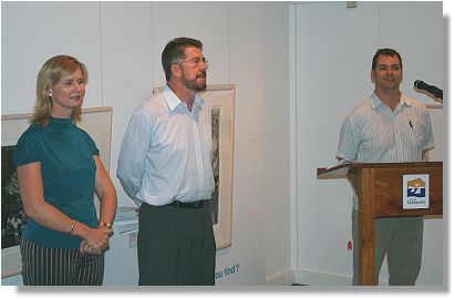 Former Chair of Ecotourism Australia Clare McFarlane, Mayor Tony Mooney, and Creek to Coral coordinator Donald MacKenzie.